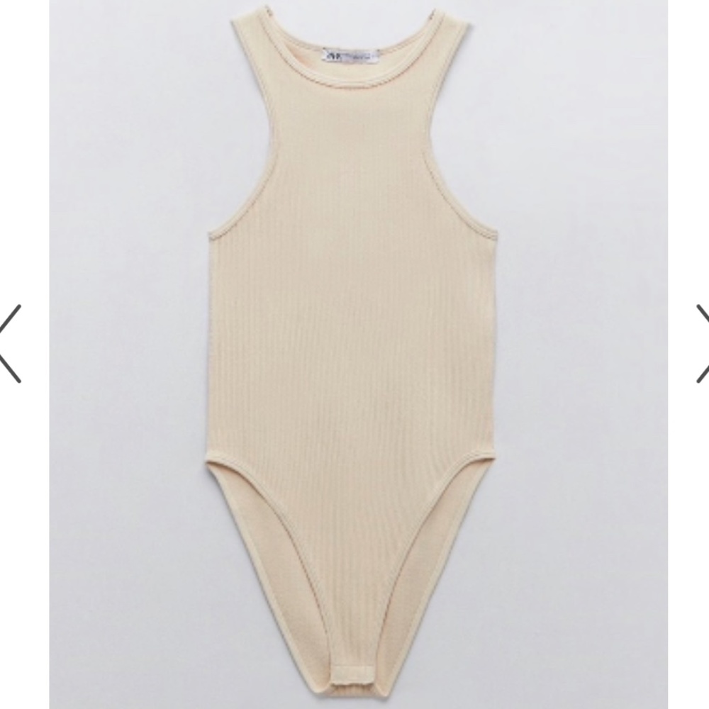💕Zara Ribbed Bodysuit Tan/Cream Sz XS-S💕
